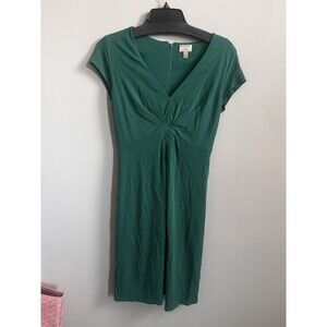 Banana Republic Issa London Collection Ruched A-Line Dress Womens 4 Green V-Neck